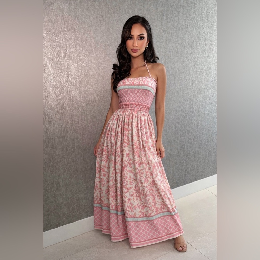 NWT Pink Floral Halter Maxi Dress – Boho Paisley Print Summer Dress